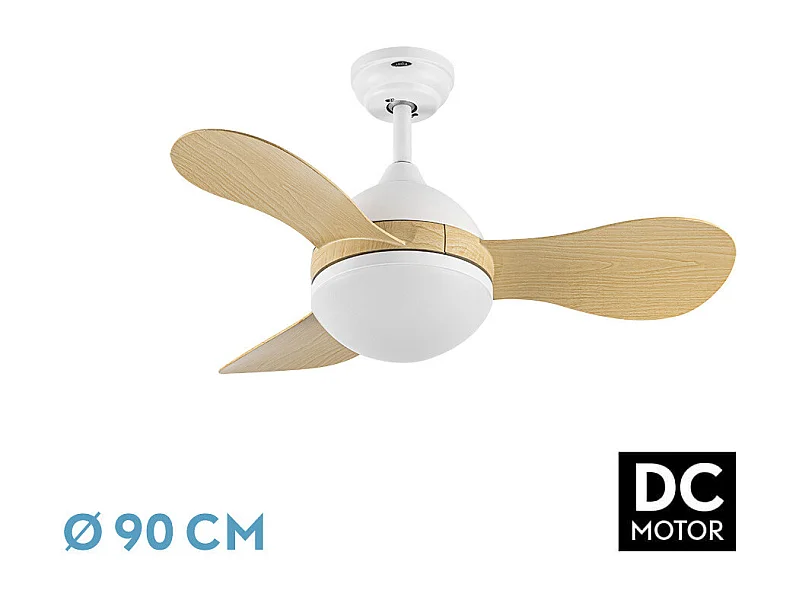 Ventilador DC Solido blanco/haya LED 24W con 3 aspas y mando