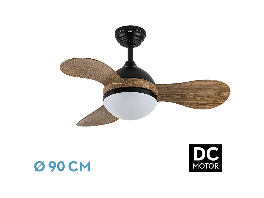 Ventilador DC Solido negro/madera LED 24W con 3 aspas y mando