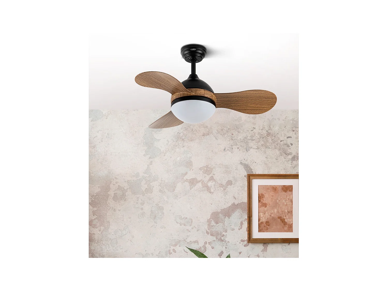 Ventilador DC Solido negro/madera LED 24W con 3 aspas y mando