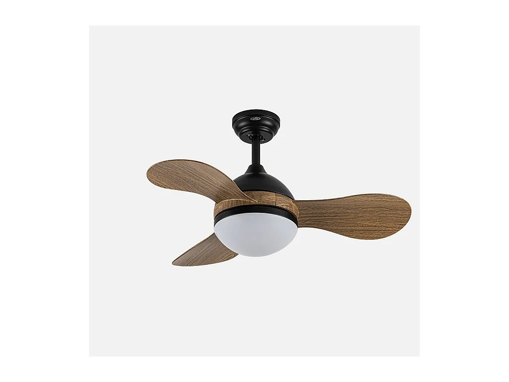 Ventilador DC Solido negro/madera LED 24W con 3 aspas y mando