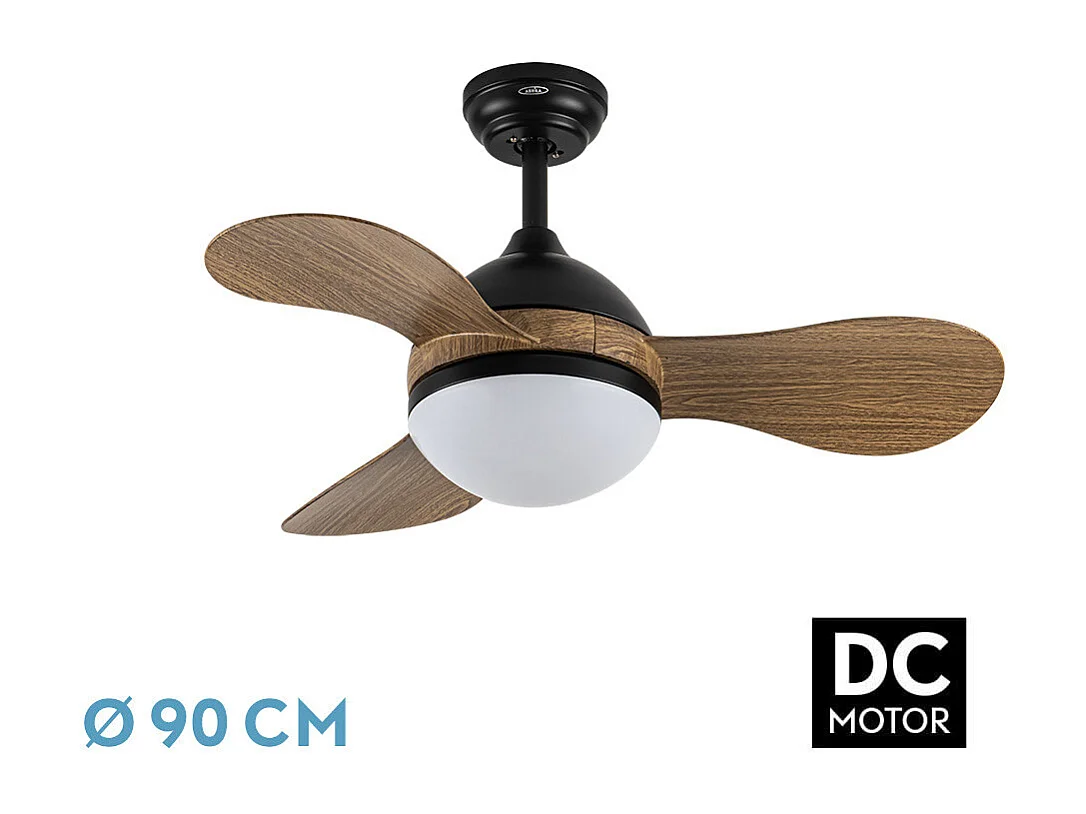 Ventilador DC Solido negro/madera LED 24W con 3 aspas y mando