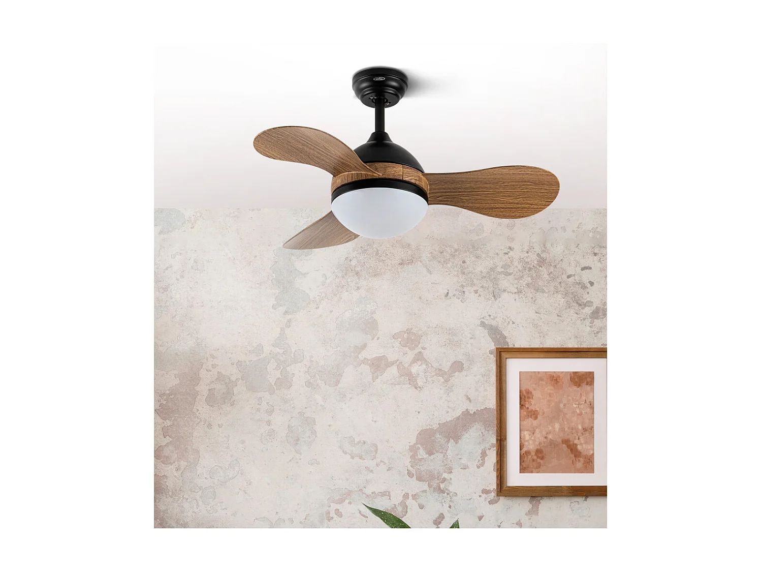 Ventilador DC Solido negro/madera LED 24W con 3 aspas y mando