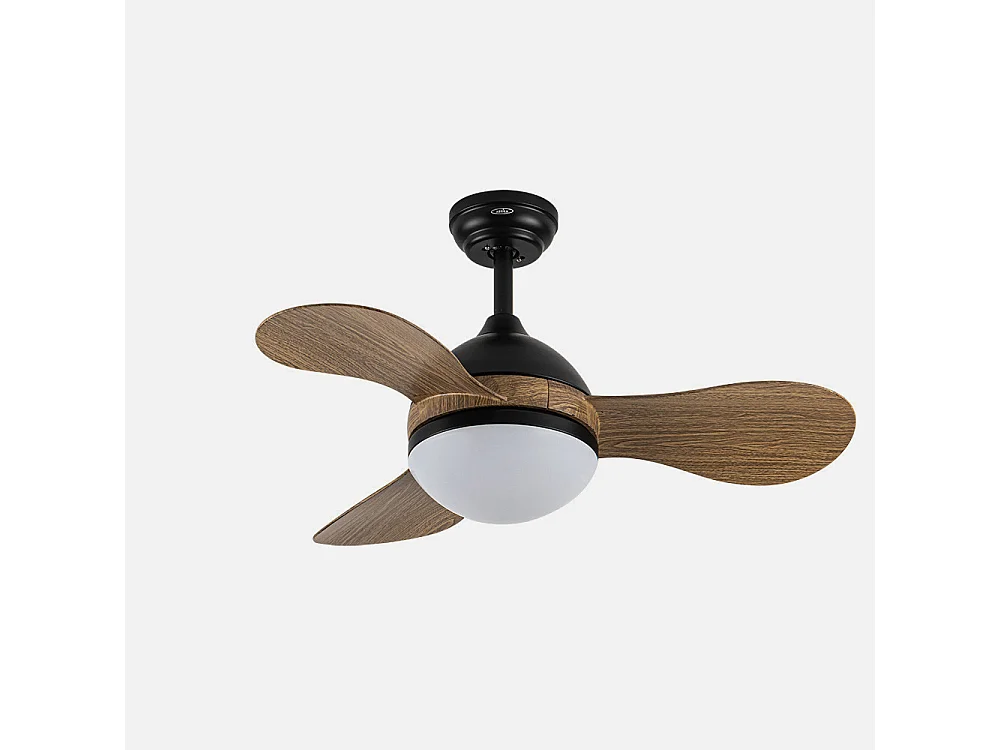 Ventilador DC Solido negro/madera LED 24W con 3 aspas y mando