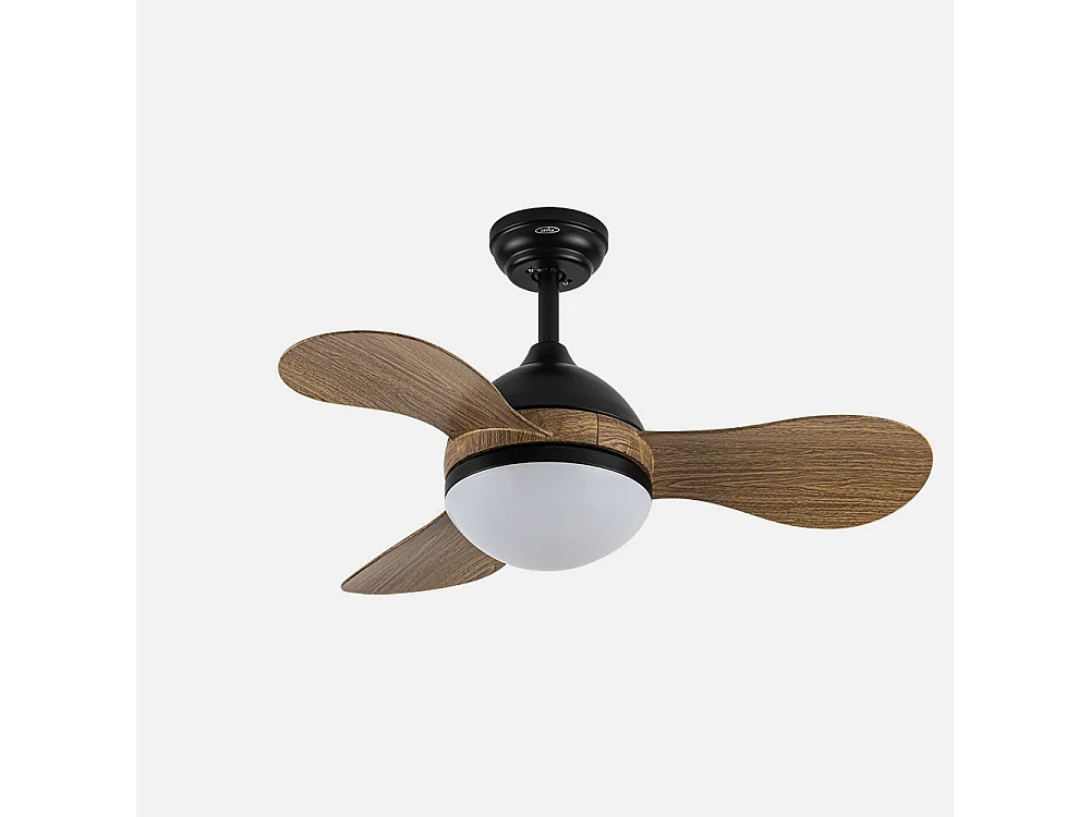 Ventilador DC Solido negro/madera LED 24W con 3 aspas y mando