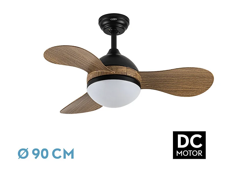 Ventilador DC Solido negro/madera LED 24W con 3 aspas y mando