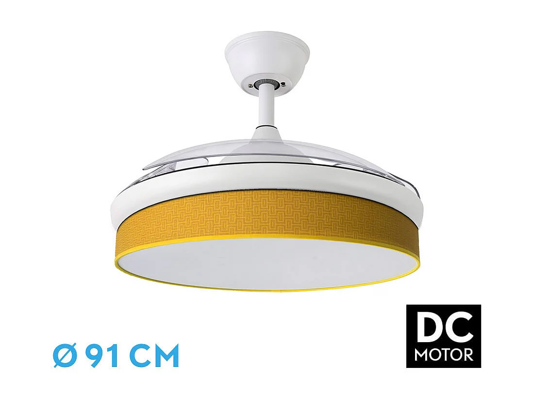 Ventilador DC Moda blanco/amarillo LED 91 cm con mando