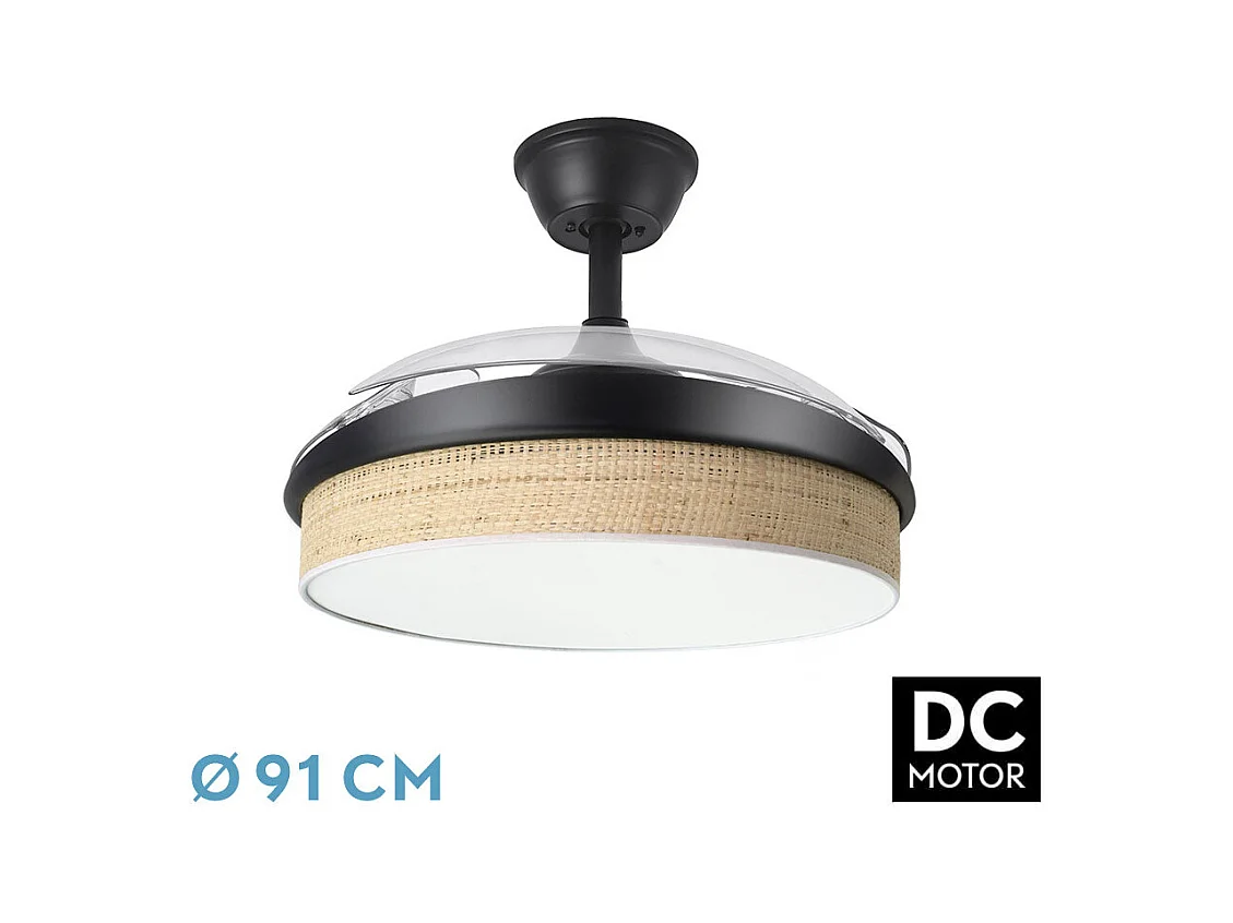 Ventilador DC Moda negro/cañizo claro LED 91 cm con mando