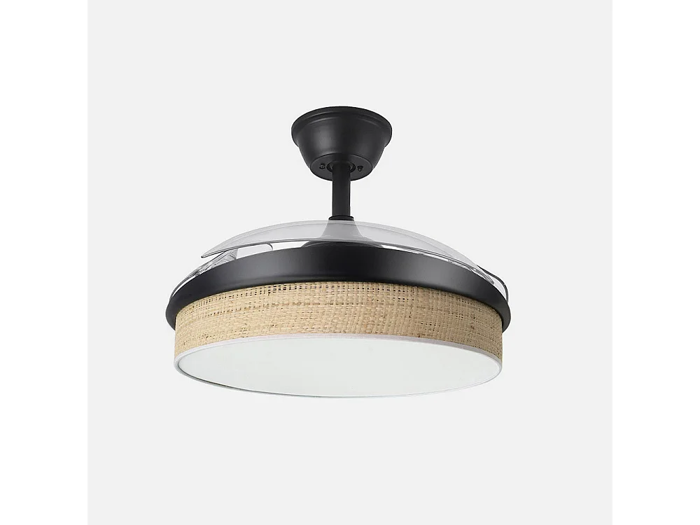 Ventilador DC Moda negro/cañizo claro LED 91 cm con mando