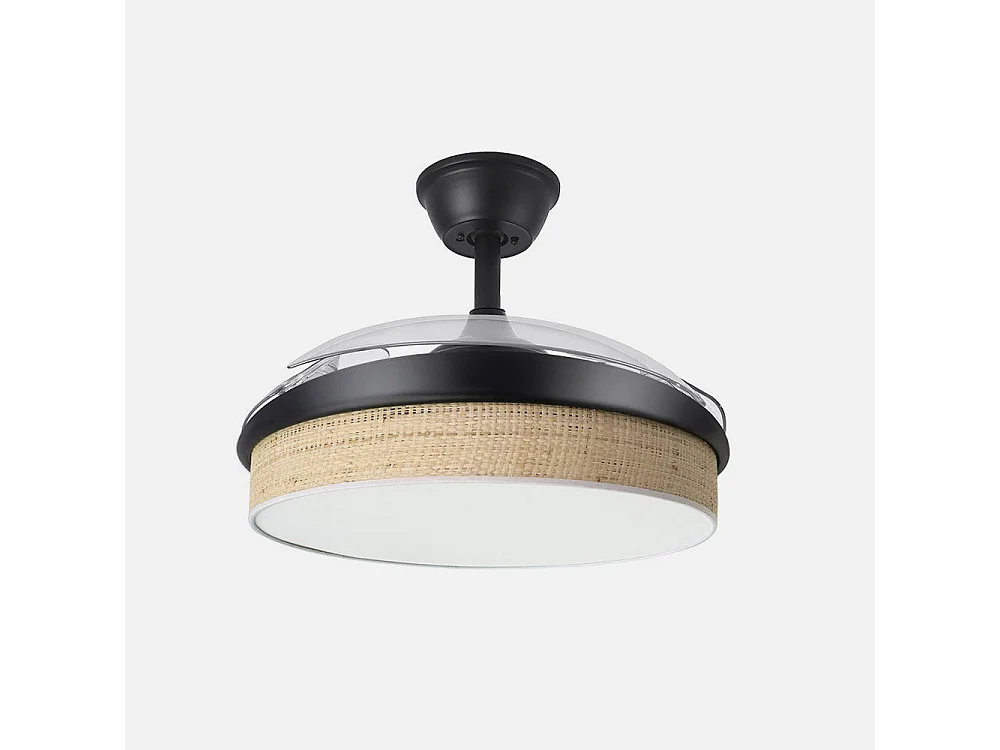 Ventilador DC Moda negro/cañizo claro LED 91 cm con mando