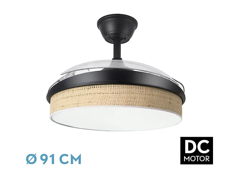 Ventilador DC Moda negro/cañizo claro LED 91 cm con mando