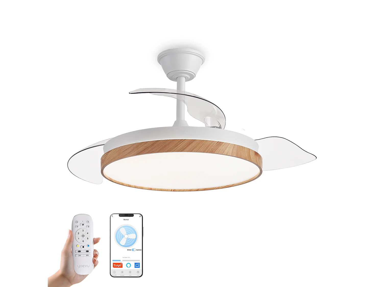 Ventilador de techo inteligente – 72 W, LED regulable, Alexa, WiFi, aspas retráctiles – Nature
