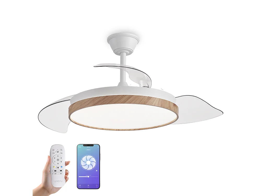 Ventilador de techo inteligente – 72 W, LED regulable, Alexa, WiFi, aspas retráctiles – Nature