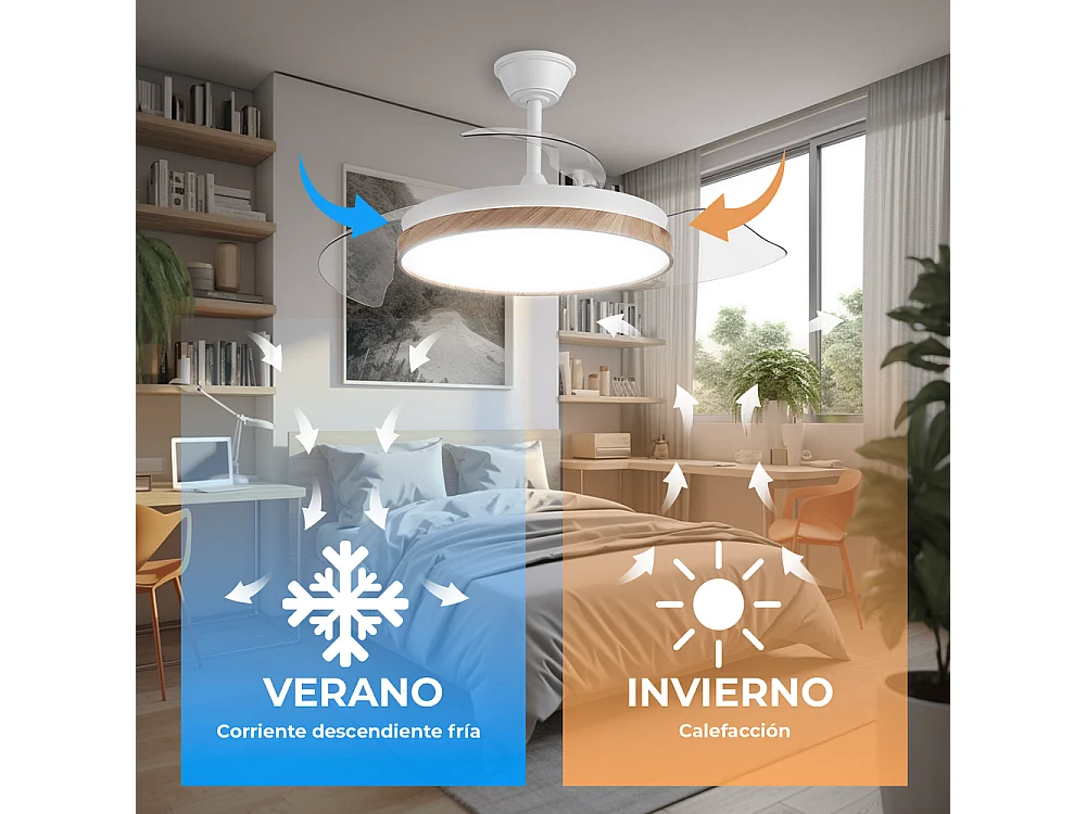 Ventilador de techo inteligente – 72 W, LED regulable, Alexa, WiFi, aspas retráctiles – Nature