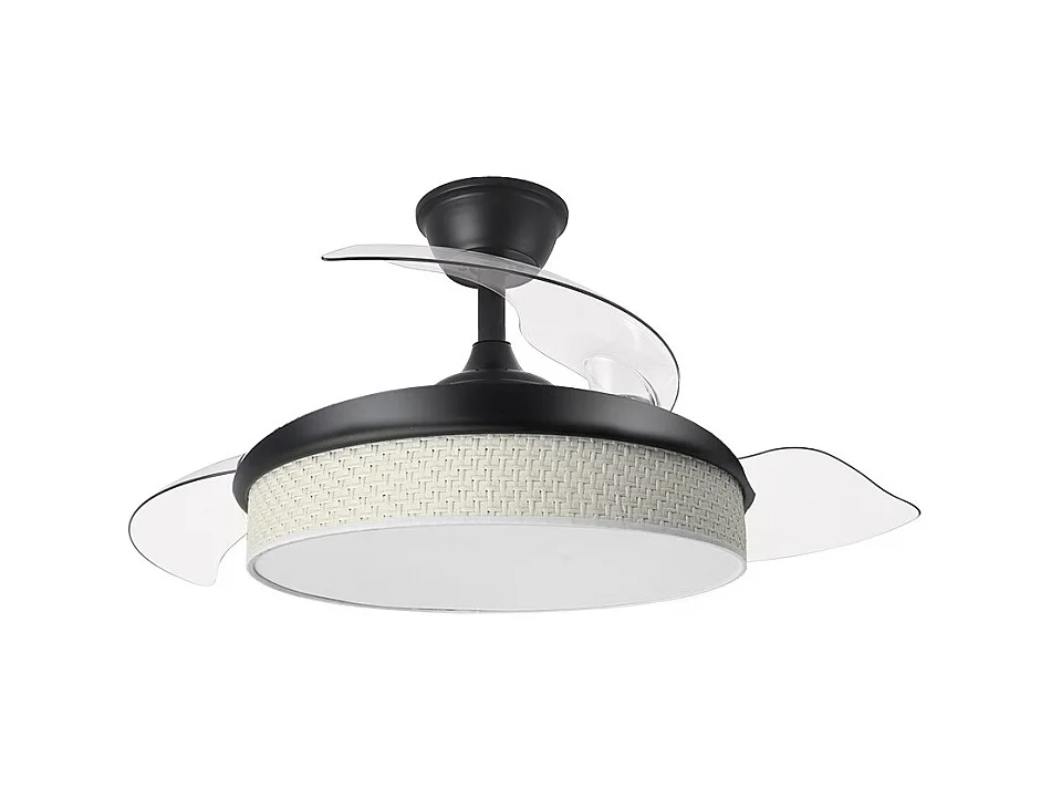 Ventilador DC Moda negro/cañizo blanco LED 91 cm con mando