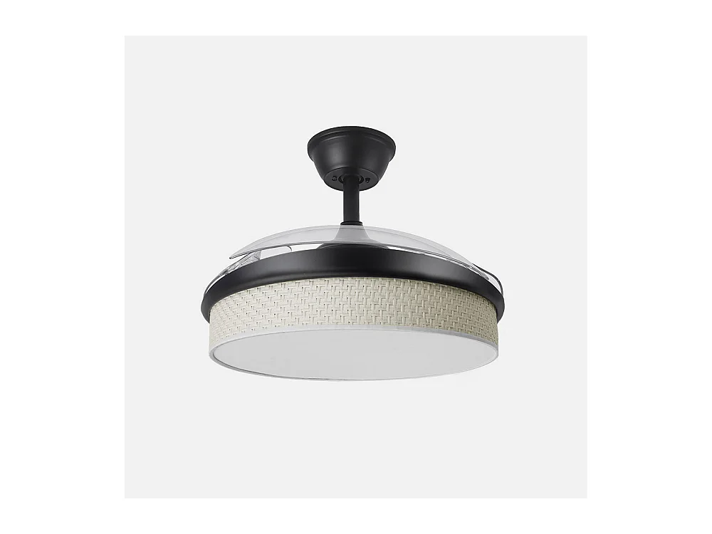 Ventilador DC Moda negro/cañizo blanco LED 91 cm con mando