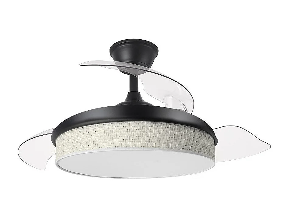 Ventilador DC Moda negro/cañizo blanco LED 91 cm con mando