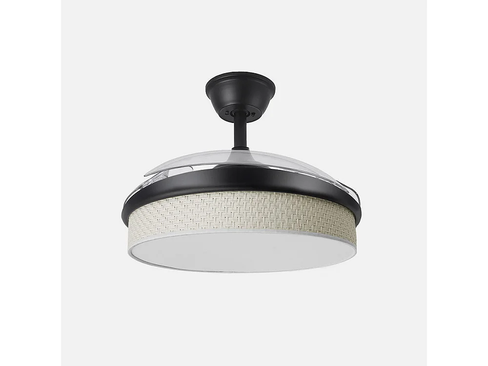 Ventilador DC Moda negro/cañizo blanco LED 91 cm con mando
