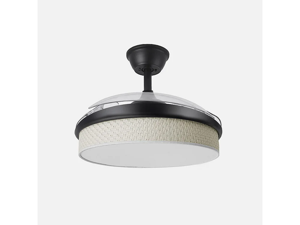 Ventilador DC Moda negro/cañizo blanco LED 91 cm con mando