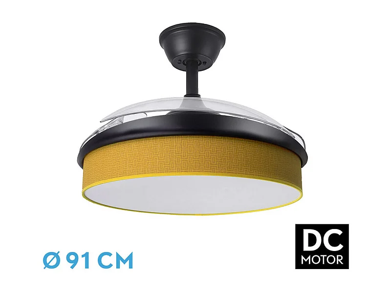 Ventilador DC Moda negro/amarillo LED 91 cm con mando