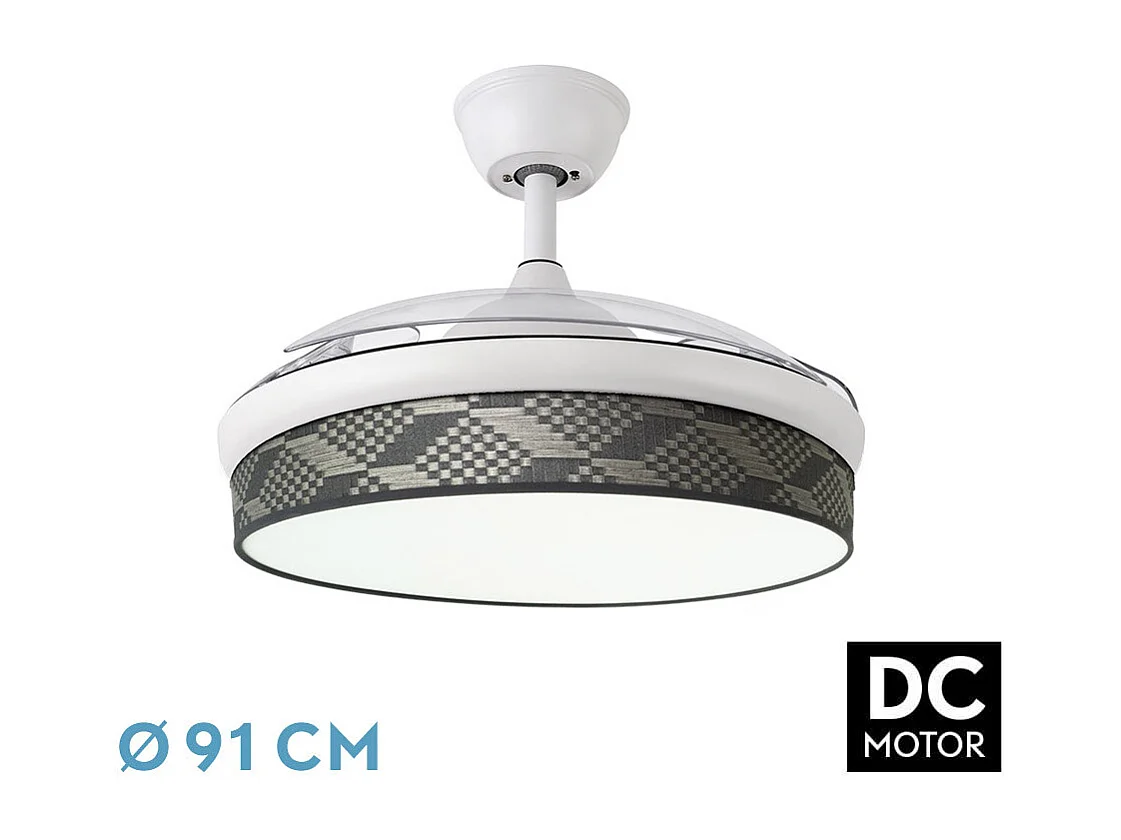 Ventilador DC Moda blanco/tetris gris LED 91 cm con mando