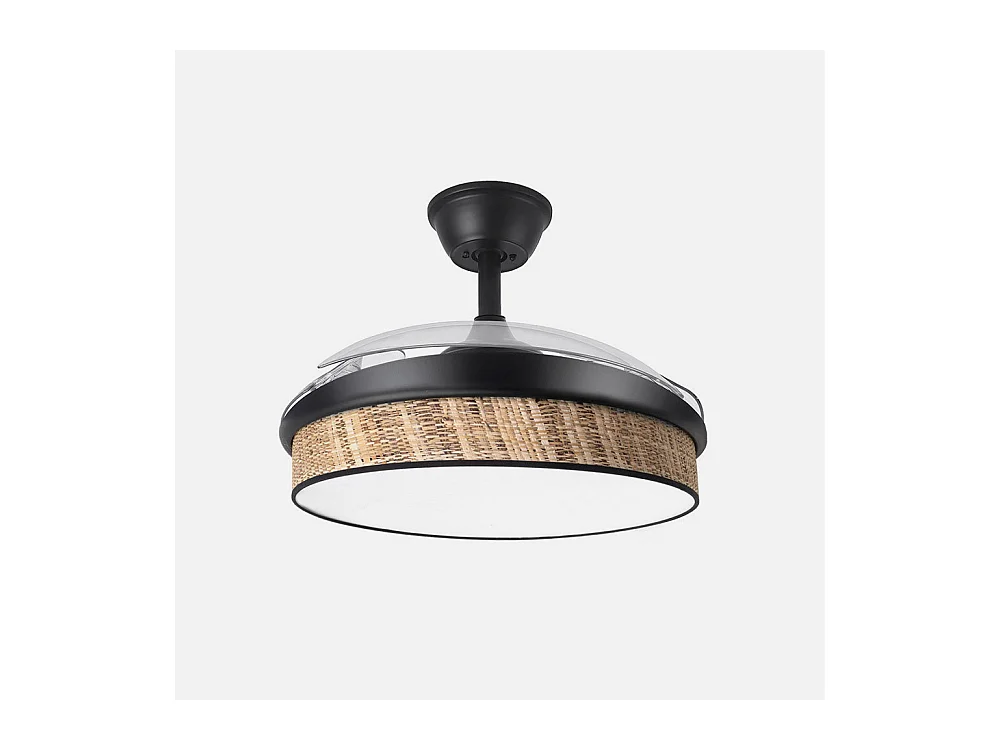 Ventilador DC Moda negro/cañizo oscuro LED 91 cm con mando