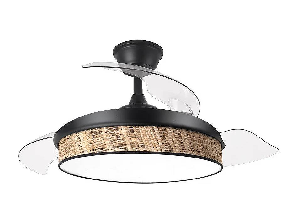 Ventilador DC Moda negro/cañizo oscuro LED 91 cm con mando