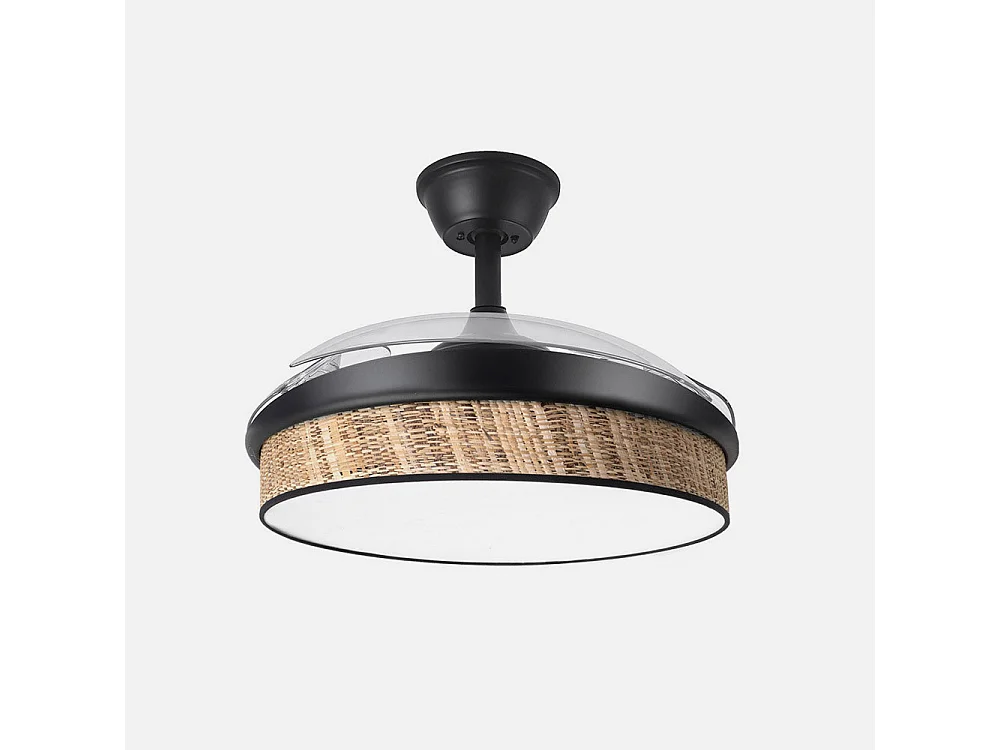 Ventilador DC Moda negro/cañizo oscuro LED 91 cm con mando