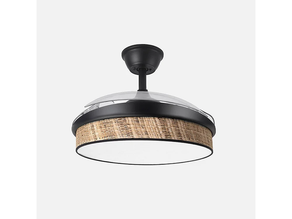 Ventilador DC Moda negro/cañizo oscuro LED 91 cm con mando