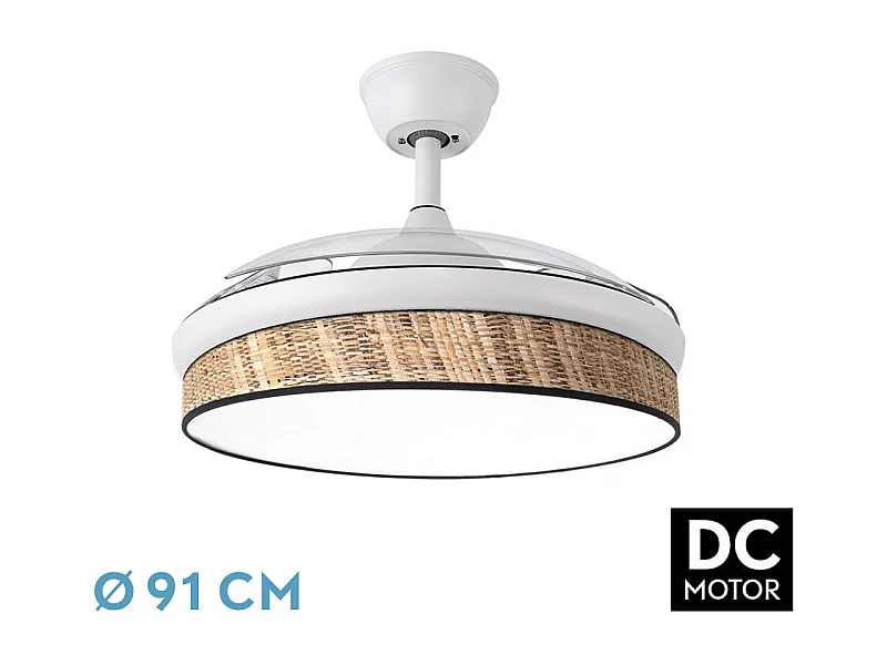 Ventilador DC Moda blanco/cañizo oscuro LED 91 cm con mando y memoria