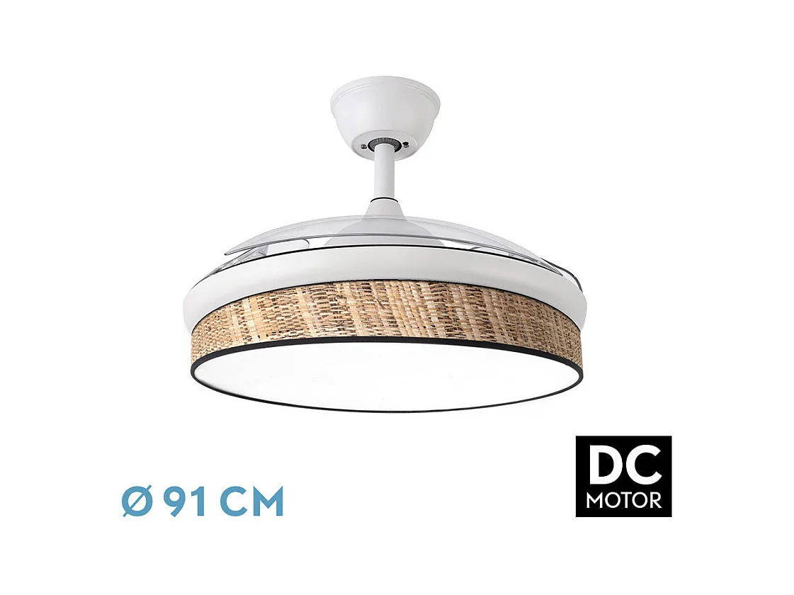 Ventilador DC Moda blanco/cañizo oscuro LED 91 cm con mando y memoria