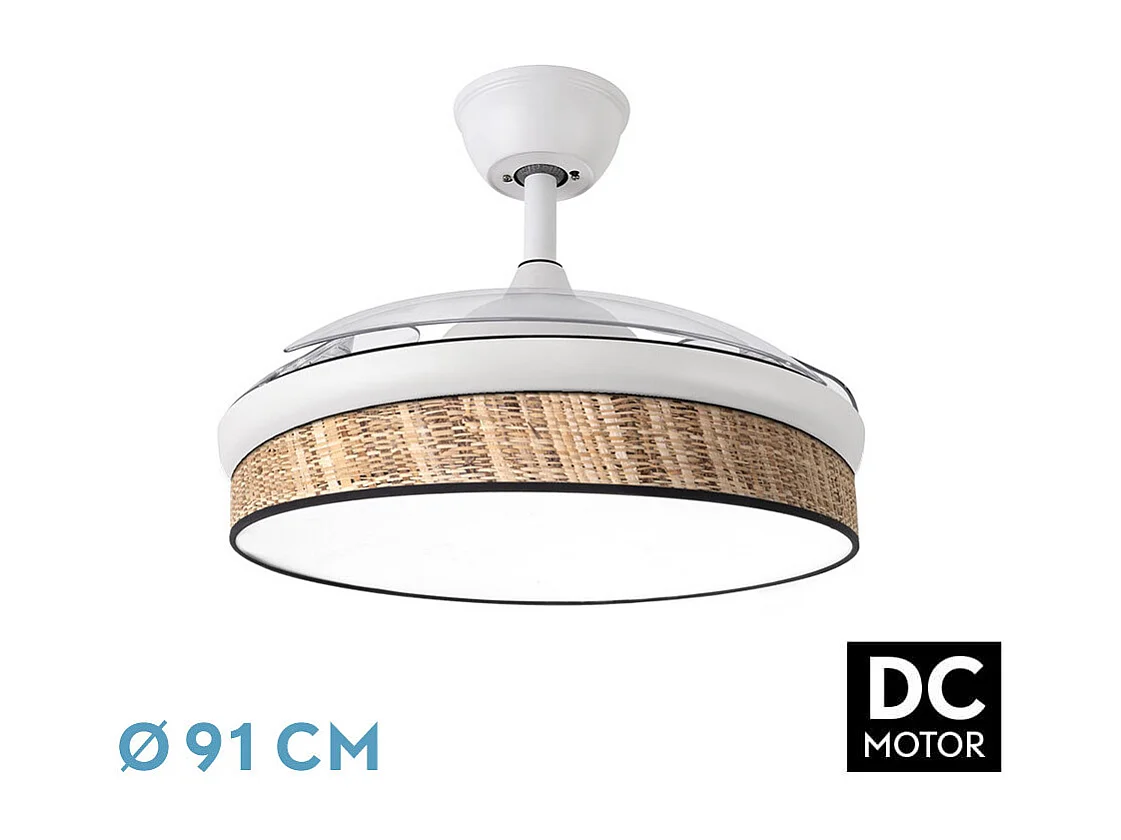 Ventilador DC Moda blanco/cañizo oscuro LED 91 cm con mando y memoria