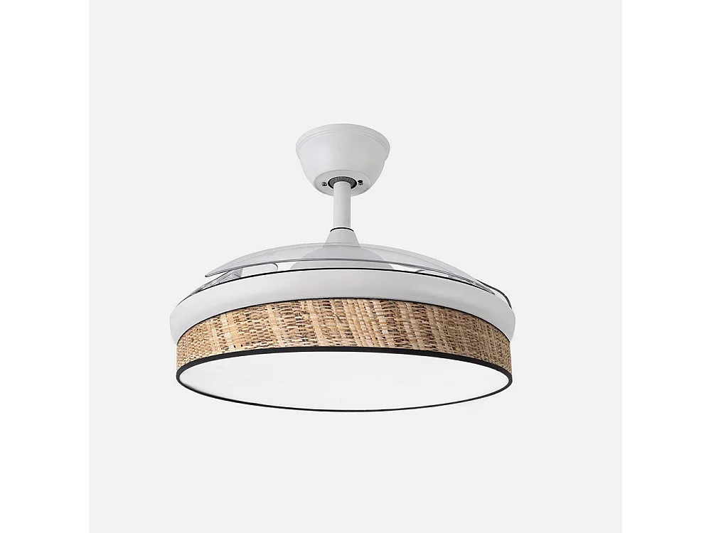 Ventilador DC Moda blanco/cañizo oscuro LED 91 cm con mando y memoria