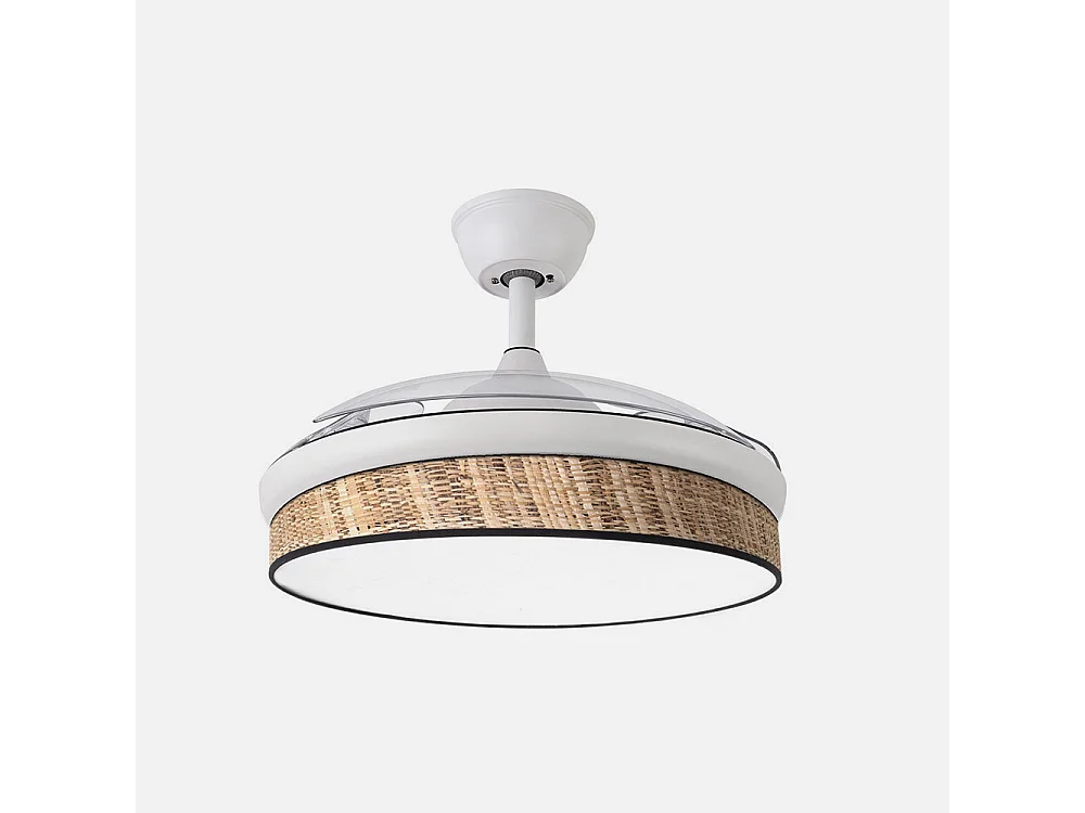 Ventilador DC Moda blanco/cañizo oscuro LED 91 cm con mando y memoria