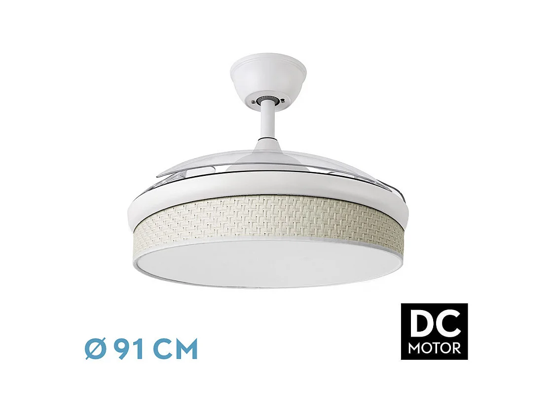 Ventilador DC Moda blanco/cañizo blanco LED 91 cm con mando y memoria