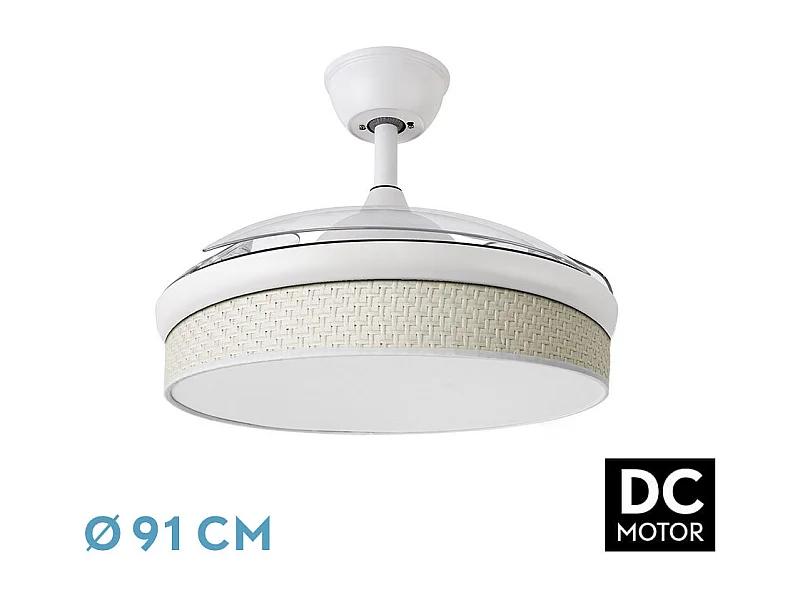 Ventilador DC Moda blanco/cañizo blanco LED 91 cm con mando y memoria
