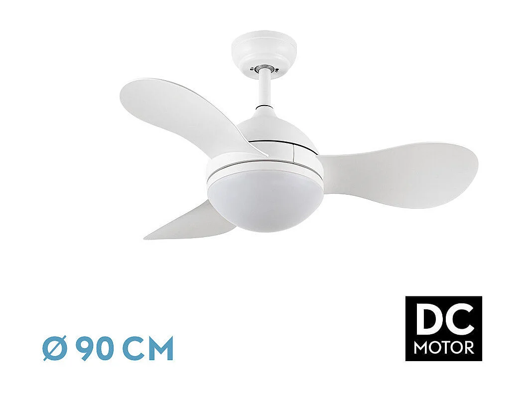 Ventilador DC Solido blanco LED 24W con 3 aspas y mando
