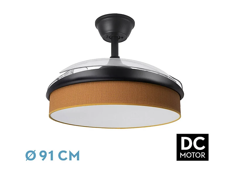 Ventilador DC Moda negro/naranja LED 91 cm con mando