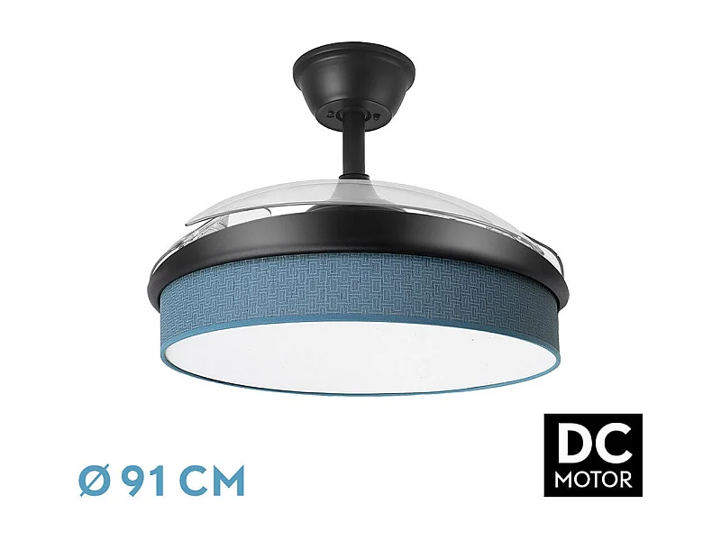 Ventilador DC Moda negro/azul LED 91 cm con mando