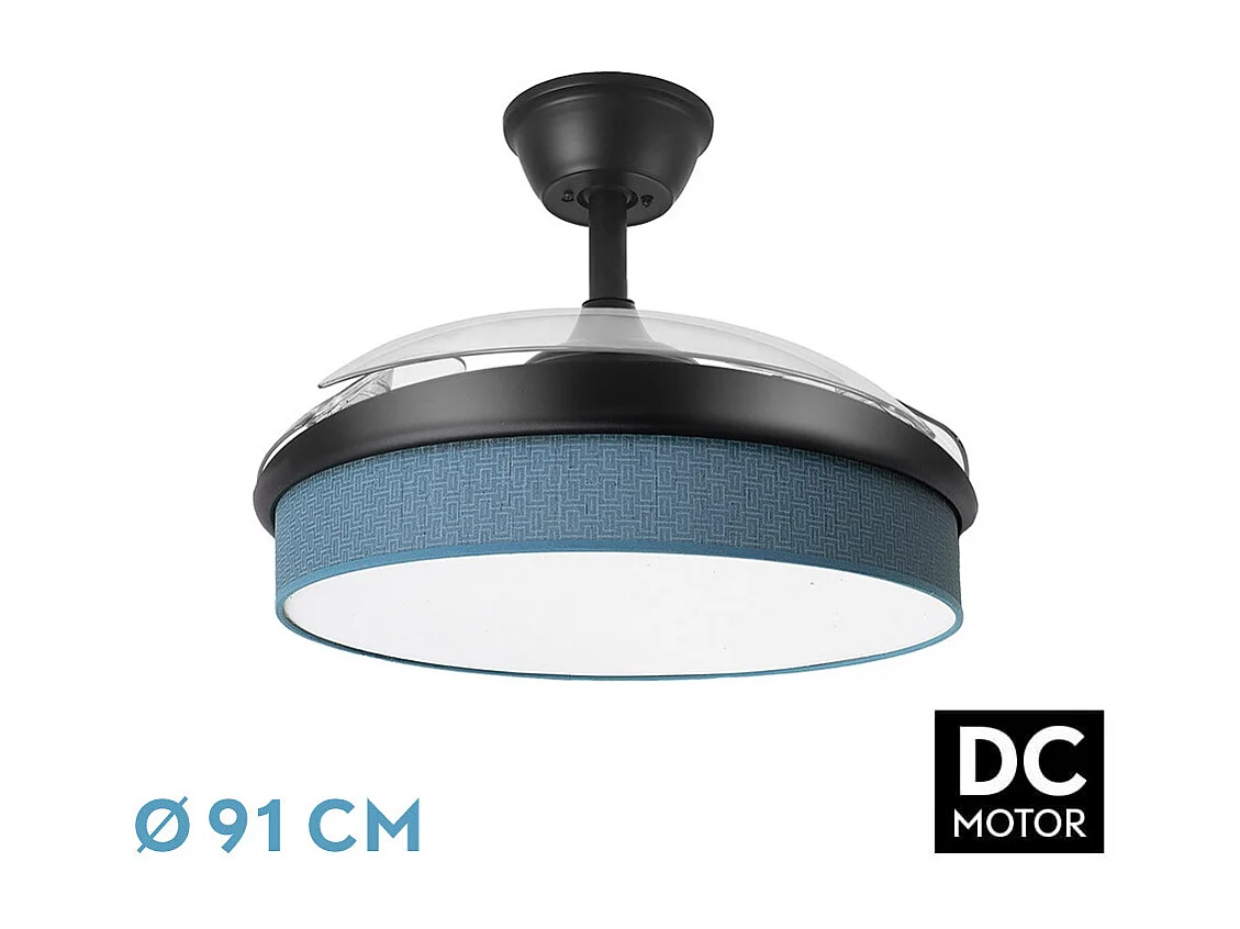 Ventilador DC Moda negro/azul LED 91 cm con mando