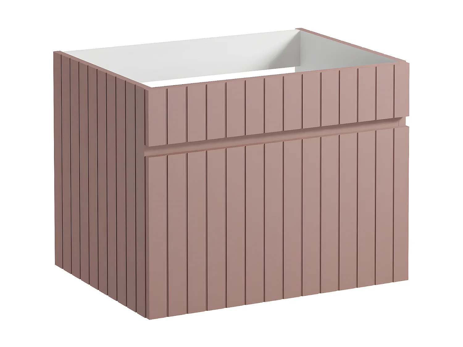 Meuble de salle de bain suspendu strié rose avec vasque à encastrer et colonne - 60 cm - SATARA