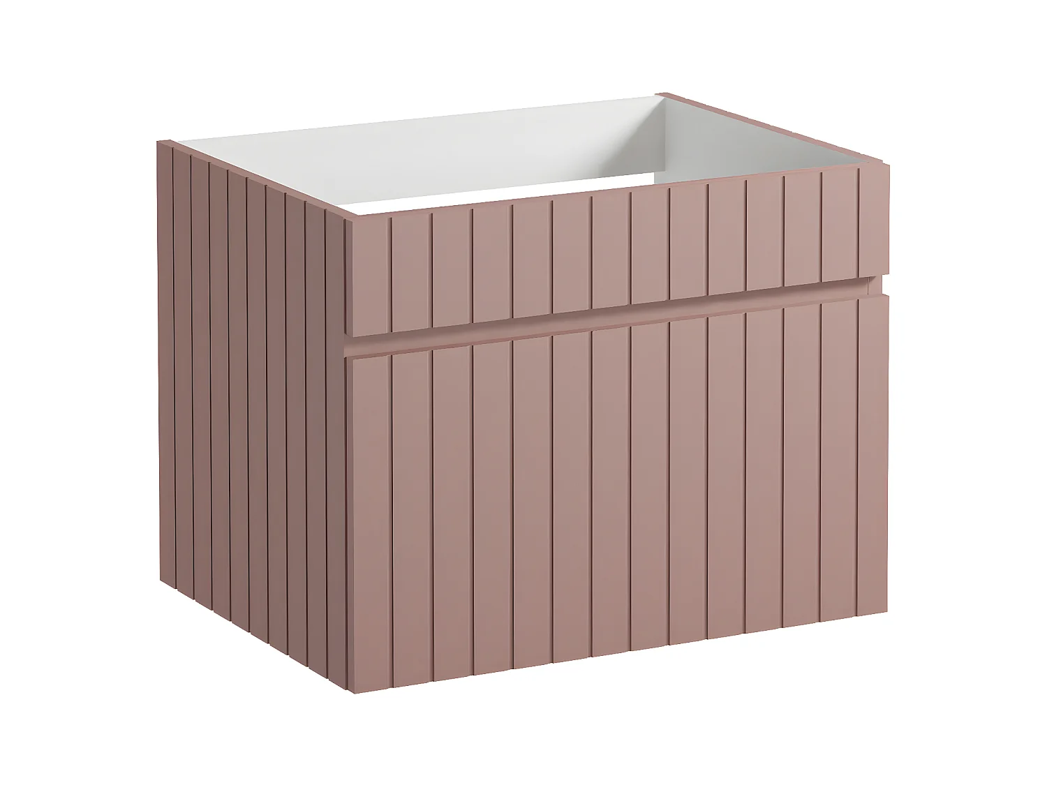 Meuble de salle de bain suspendu strié rose avec vasque à poser et colonne - 60 cm - SATARA