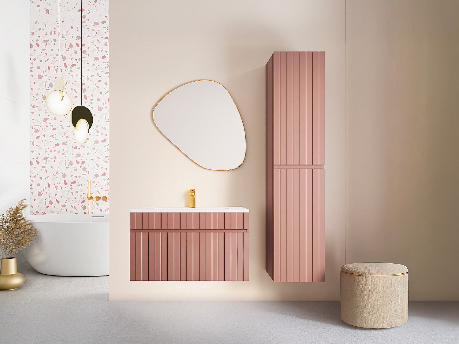 Waschbeckenunterschrank hängend mit Ablagen & Einbauwaschbecken - Streifeno günstig online kaufen