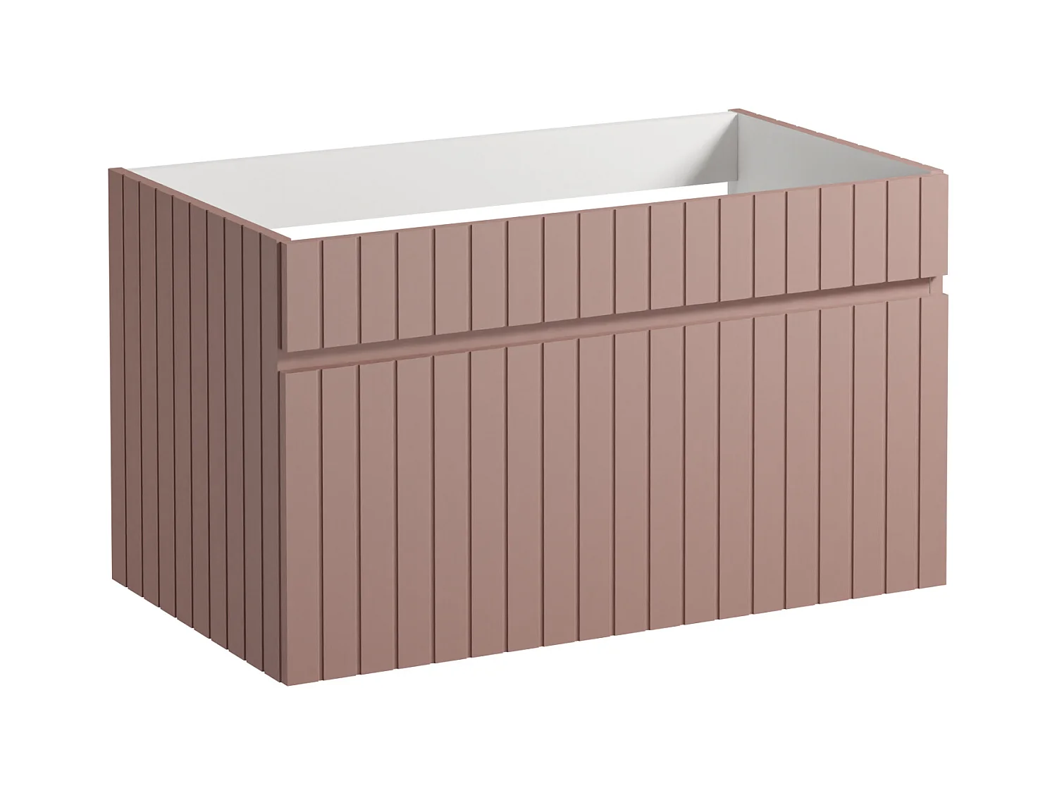 Meuble de salle de bain suspendu strié rose avec vasque à poser et colonne - 80 cm - SATARA