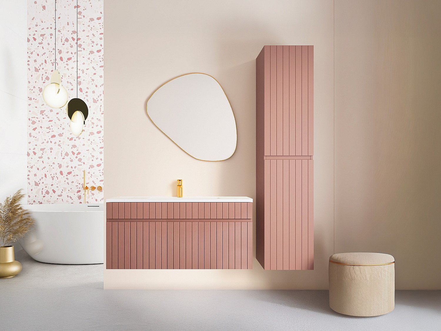 Waschbeckenunterschrank hängend mit Ablagen & Einbauwaschbecken - Streifeno günstig online kaufen