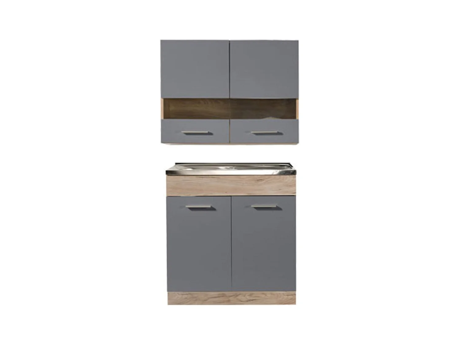 Cuisine 2 éléments couleur chêne/gris- Longueur 80 x Profondeur 51.6 x Hauteur 206.5 cm