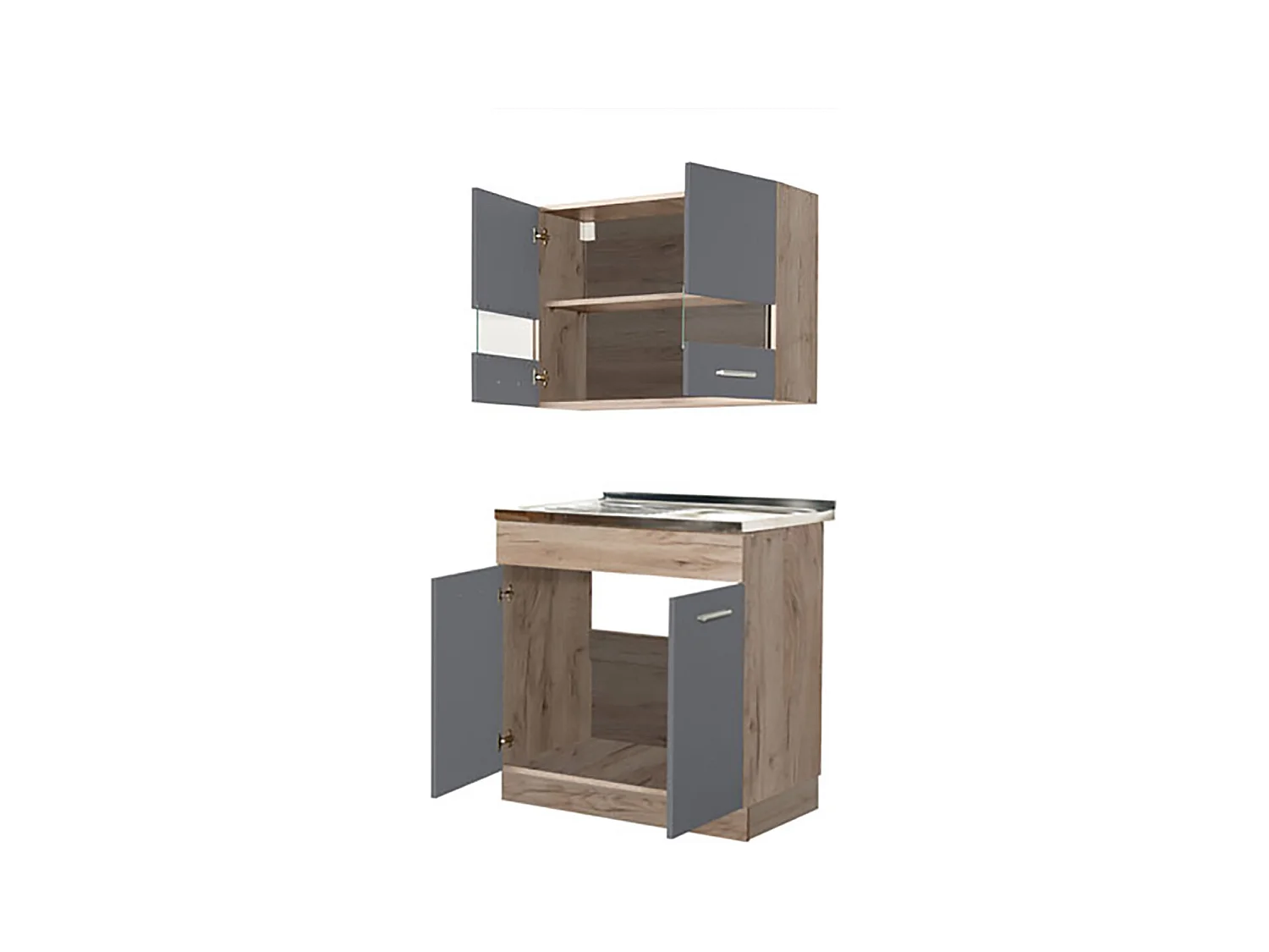 Cuisine 2 éléments couleur chêne/gris- Longueur 80 x Profondeur 51.6 x Hauteur 206.5 cm