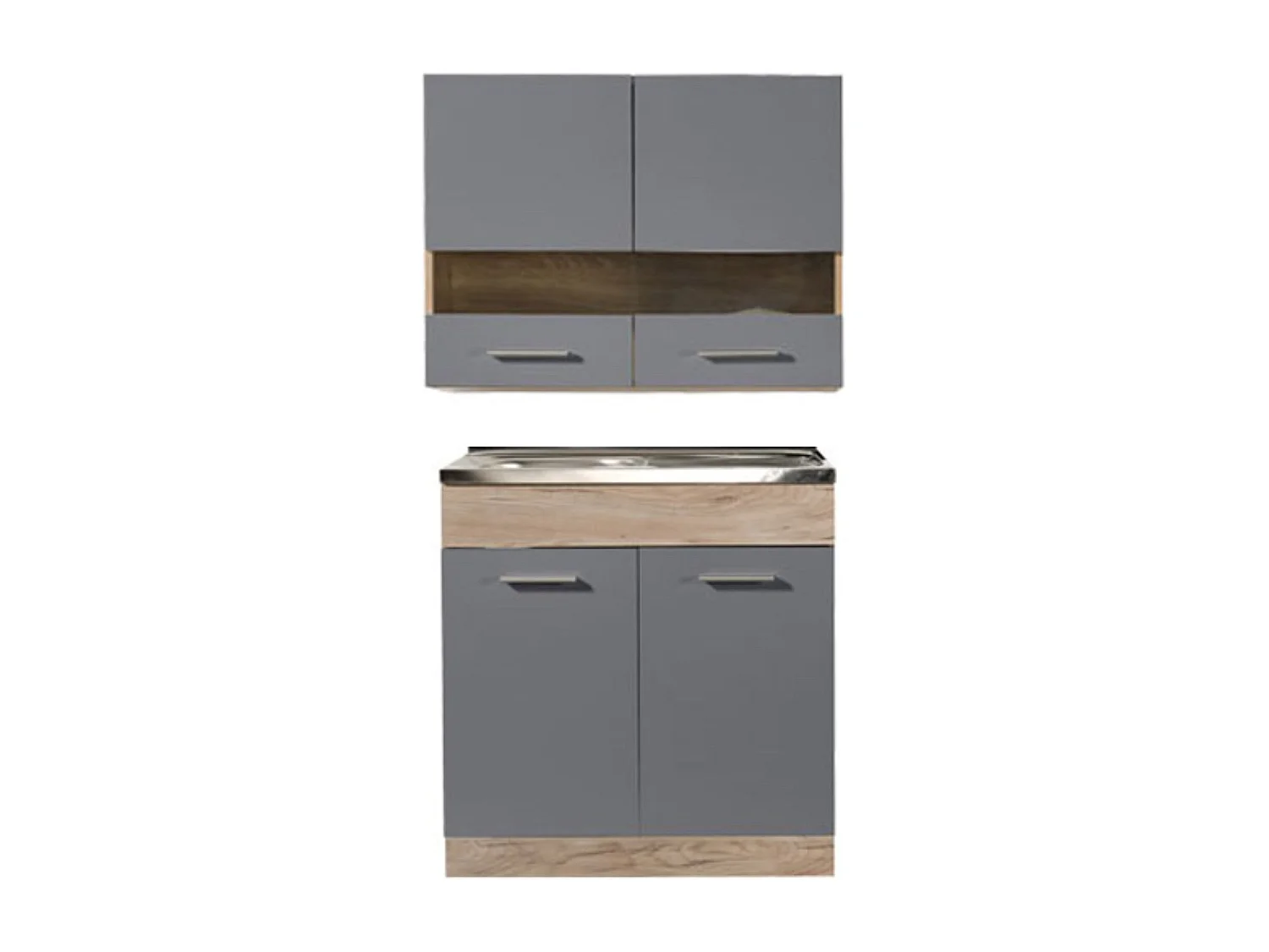 Cuisine 2 éléments couleur chêne/gris- Longueur 80 x Profondeur 51.6 x Hauteur 206.5 cm