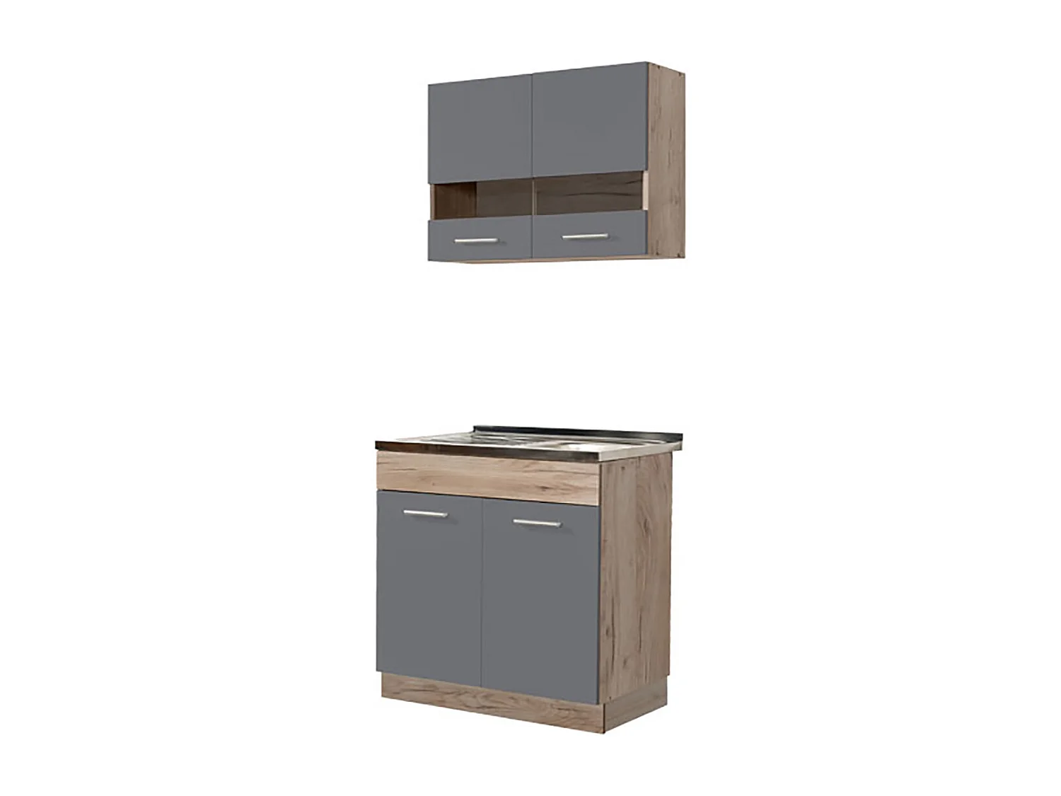 Cuisine 2 éléments couleur chêne/gris- Longueur 80 x Profondeur 51.6 x Hauteur 206.5 cm