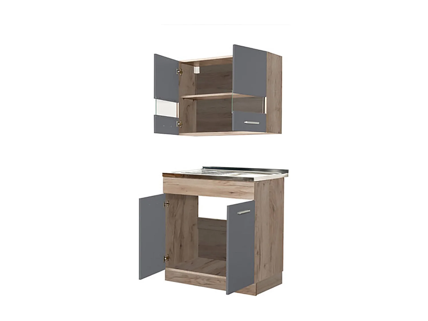 Cuisine 2 éléments couleur chêne/gris- Longueur 80 x Profondeur 51.6 x Hauteur 206.5 cm