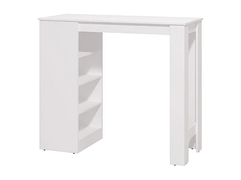 Table haute, table de bar avec rangements couleur blanc - Longueur 120 x profondeur 50 x hauteur 105 cm